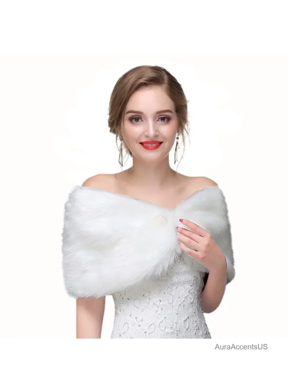 Faux Fur Shawl Wrap for Women Bridal Cape Wedding Scarf Stole Shrug Cover Up